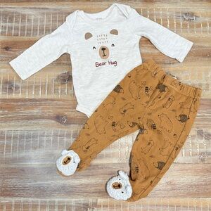 (3/$15) Mon Cheri Baby Bear Hug Fuzzy Set 6-9 Months Brown